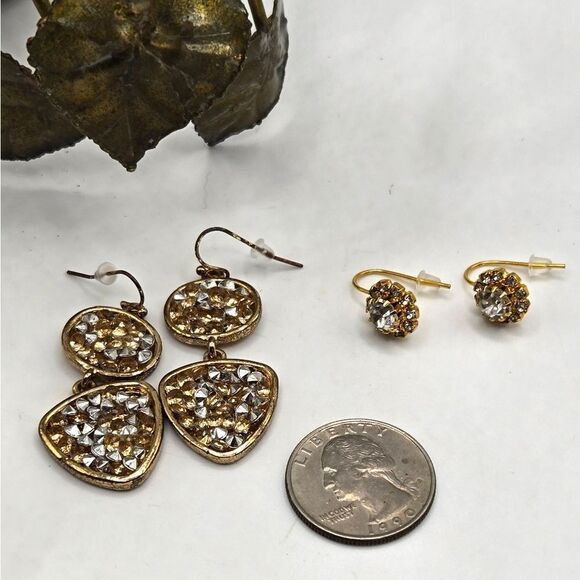 "5/$25" 2 Pairs Goldtone Sparkle Dangle Dressy Earrings - Picture 2 of 8